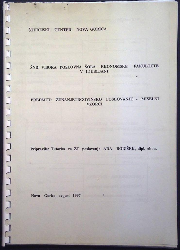 Zunanjetrgovinsko poslovanje - miselni vzorci
